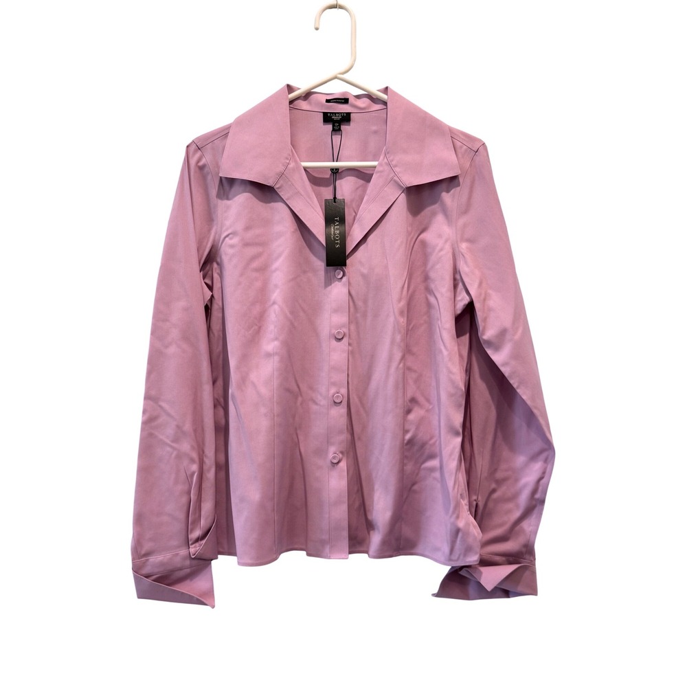 NEW Talbots Button Down Shirt Womens 12P Lavender Wrinkle Resistant Professional